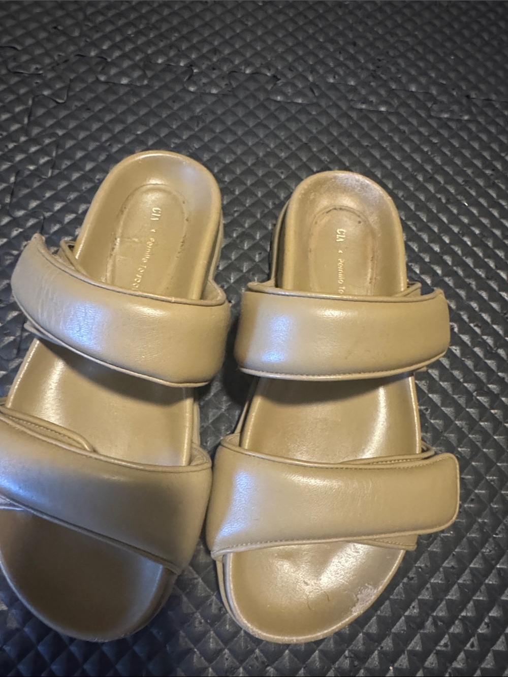 Women's Padded Double-Strap Slide Sandals — Tan